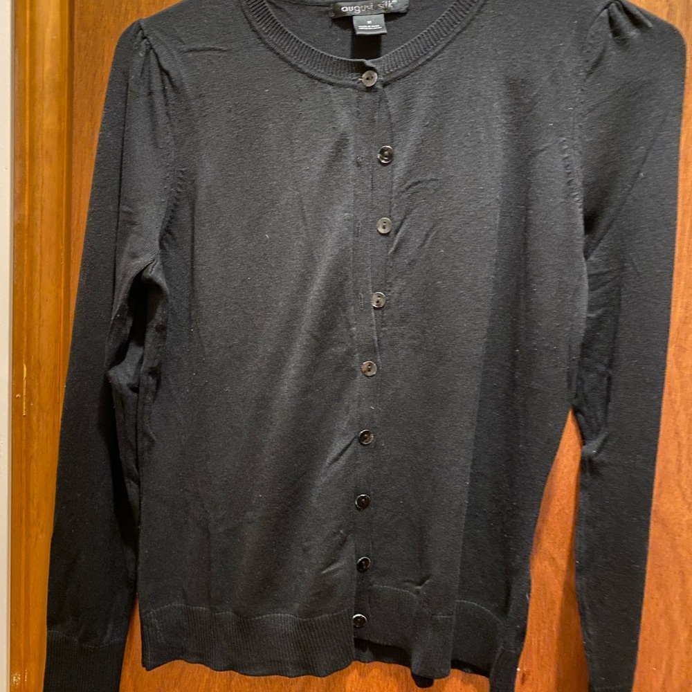 August Silk Black Button-Up Cardigan